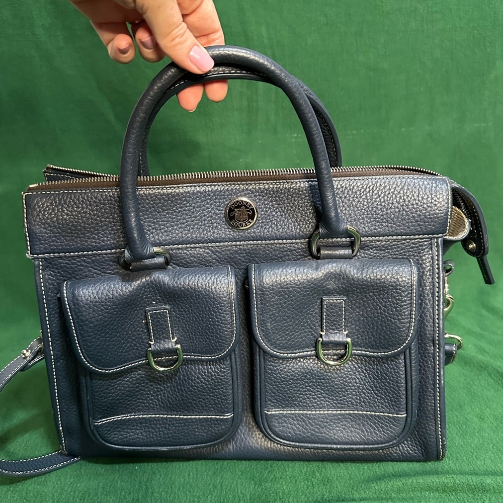 Dooney & Bourke Double Pocket Tote in Navy Pebble Leather